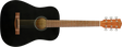 A black Fender FA-15 3/4 Scale Steel String Acoustic Guitar with a wooden fingerboard and a gig bag.