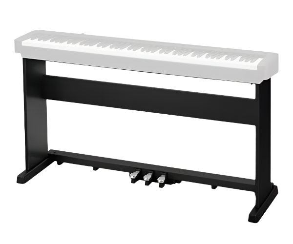Digital piano stand in black on a clear background