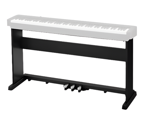 Digital piano stand in black on a clear background