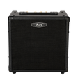 Black guitar amplifier with 'Cort' branding on a clear background