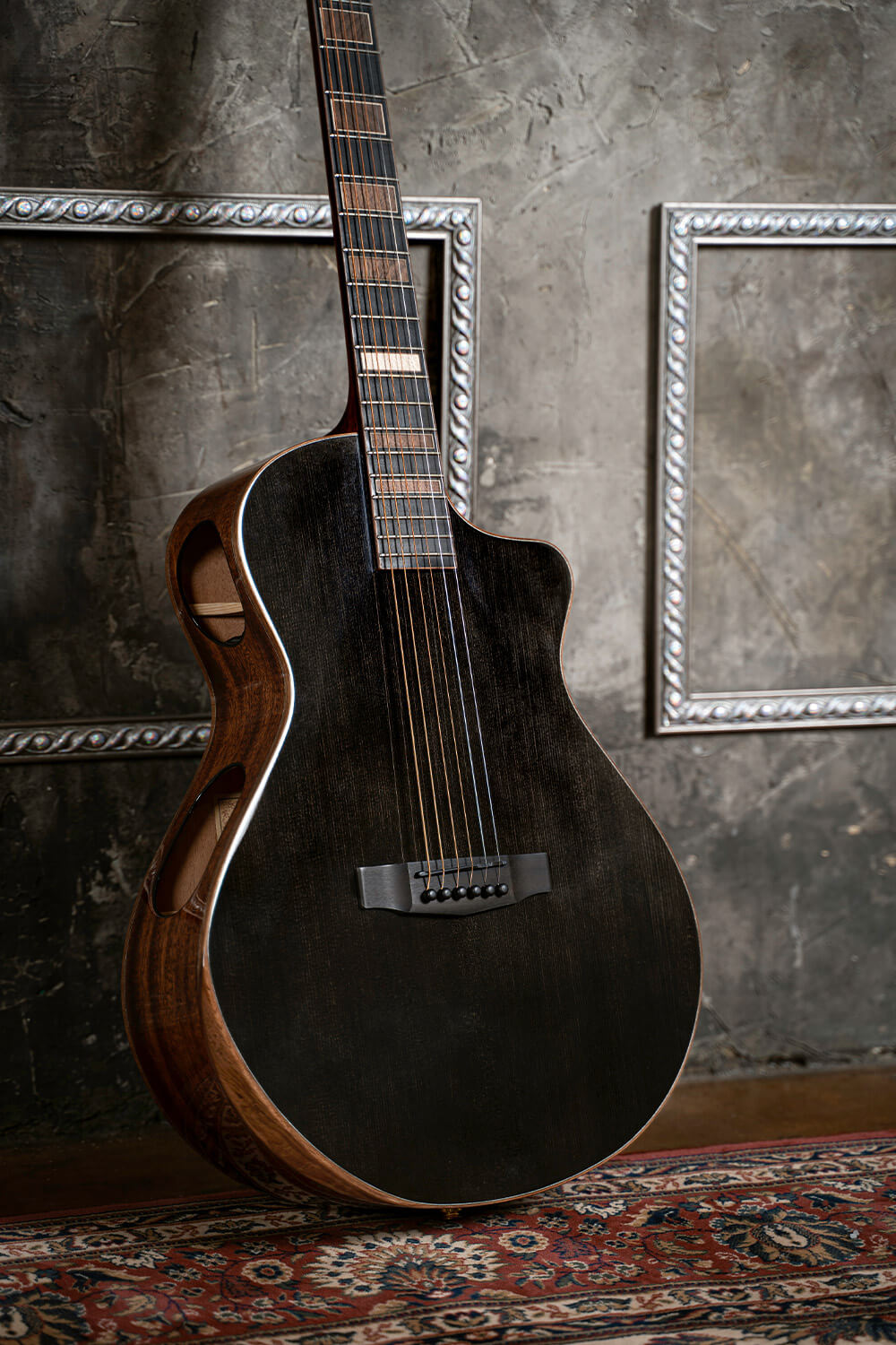 CORT Masterpiece Modern Black Acoustic Electric Guitar with Hard Case