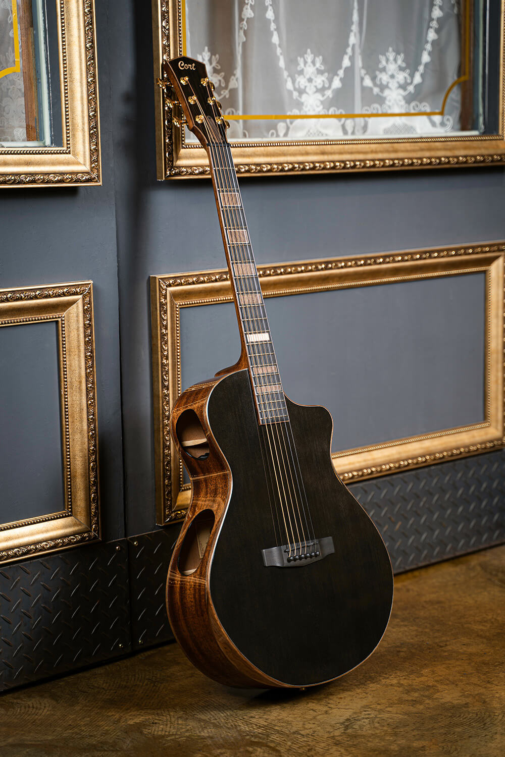 CORT Masterpiece Modern Black Acoustic Electric Guitar with Hard Case