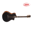 Cort modern black acoustic guitar front on with clear background