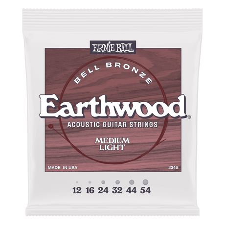 ERNIE BALL Earthwood Bell Bronze Acoustic Guitar Strings - Medium Light 12-54 Gauge front on view of packaging
