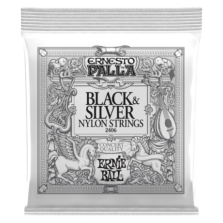 ERNIE BALL Ernesto Palla Black & Gold Ball-End Nylon Classical Guitar Strings front view of packaging