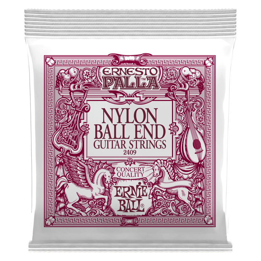 ERNIE BALL Ernesto Palla Black & Gold Ball-End Nylon Classical Guitar Strings front view of packaging