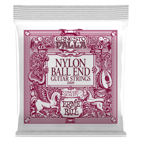 ERNIE BALL Ernesto Palla Black & Gold Ball-End Nylon Classical Guitar Strings front view of packaging
