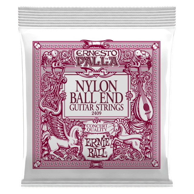 ERNIE BALL Ernesto Palla Black & Gold Ball-End Nylon Classical Guitar Strings front view of packaging