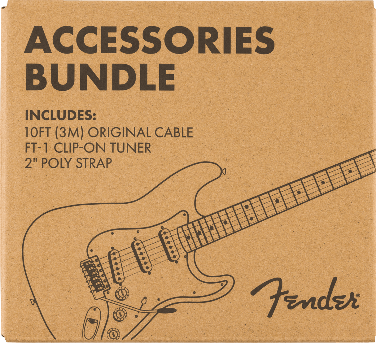 FENDER Accessory Essentials Pack - Cable, Clip-On Tuner, Strap