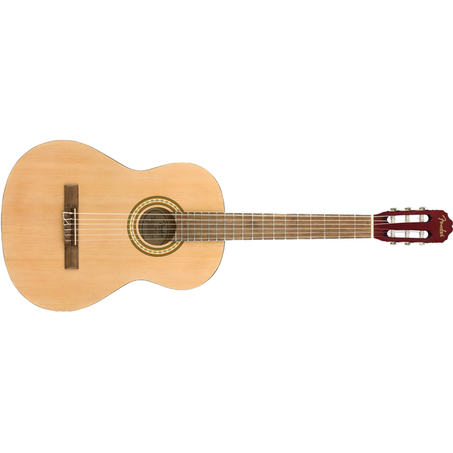 fender fc1 classical acoustic guitar front on and on its side