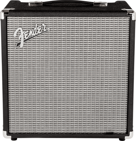 Fender Rumble 25 V3 Bass Amplifier, showing the front view with the brand logo and a speaker grille
