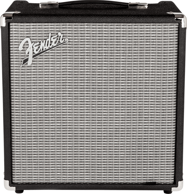 Fender Rumble 25 V3 Bass Amplifier, showing the front view with the brand logo and a speaker grille