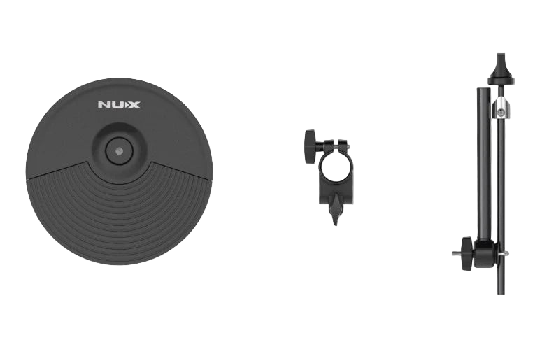 Nux electronic drum pad and stand on a clear background