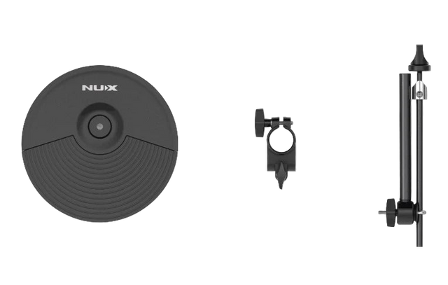 Nux electronic drum pad and stand on a clear background