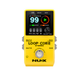 NUX Loop Core Stereo Loop Pedal, a musical instrument accessory with a yellow body, LCD display, and control knobs.
