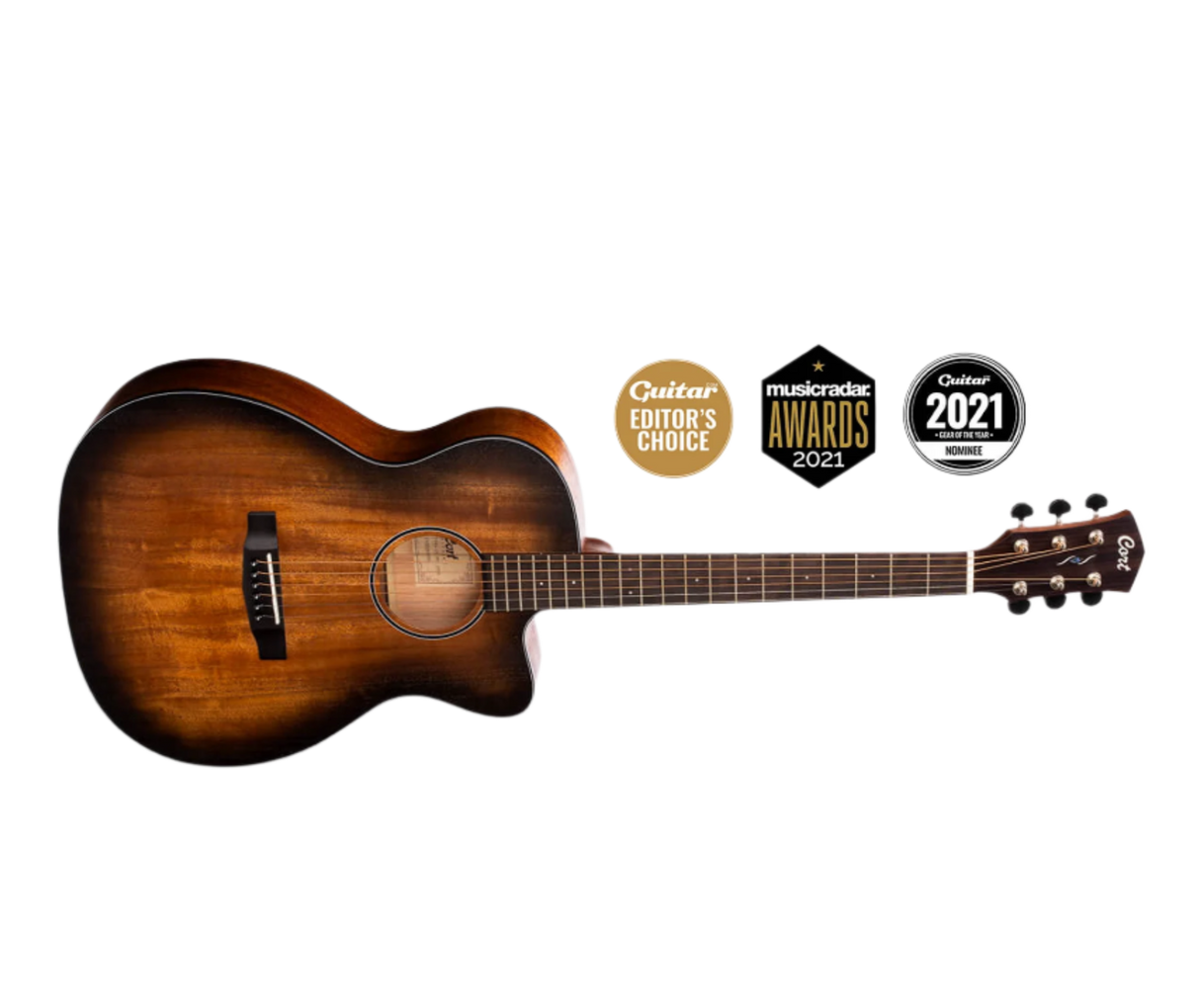 CORT Core-OC Mahogany Acoustic Electric Guitar – Open Pore Black Burst with Bag