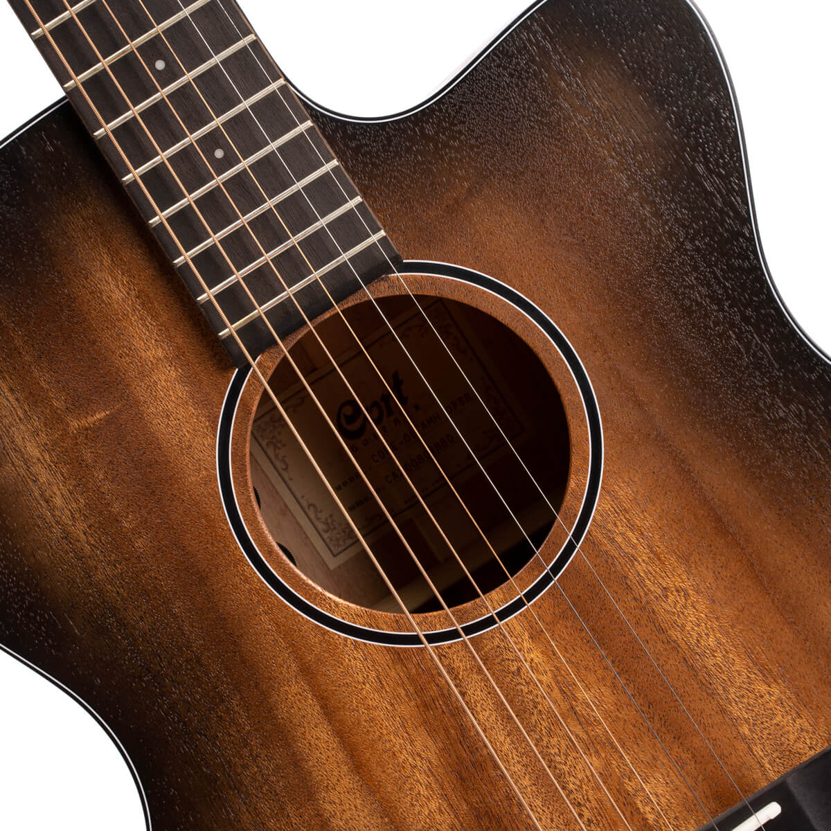 CORT Core-OC Mahogany Acoustic Electric Guitar – Open Pore Black Burst with Bag