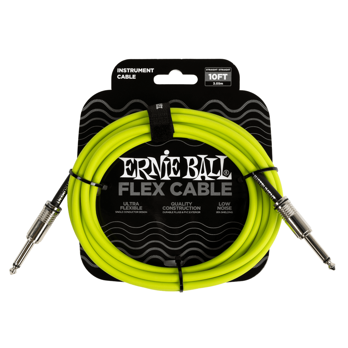 Green 10ft instrument cable with straight-to-straight connectors