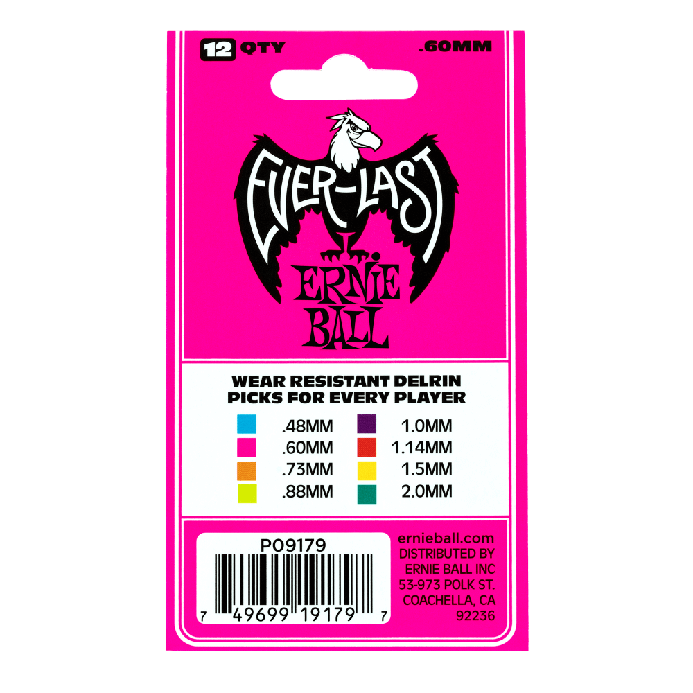 ERNIE BALL Everlast Guitar Picks – 0.6mm Pink – 12 Pack