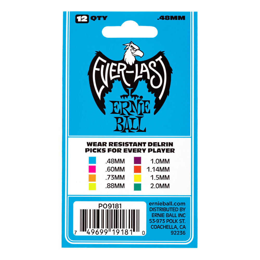 ERNIE BALL Everlast Guitar Picks – 0.48mm Blue – 12 Pack