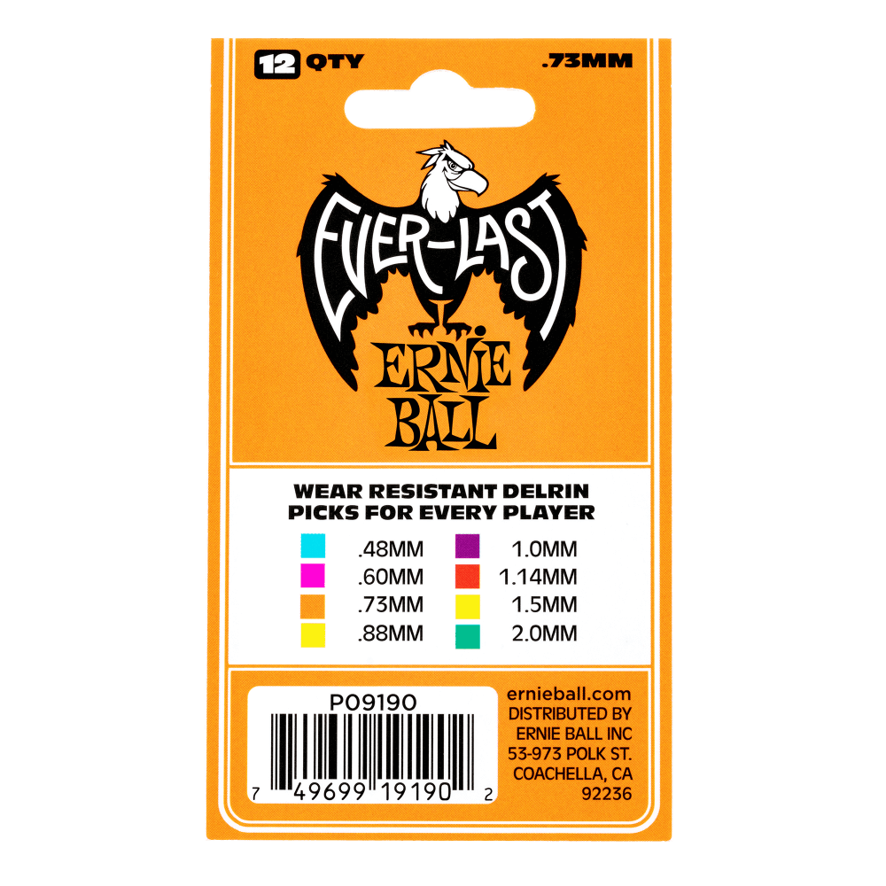 ERNIE BALL Everlast Guitar Picks – 0.73mm Orange – 12 Pack