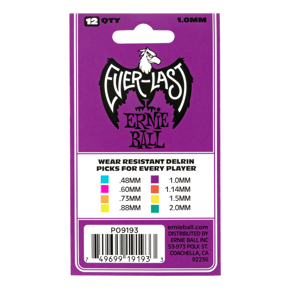 ERNIE BALL Everlast Guitar Picks – 1.0mm Purple – 12 Pack