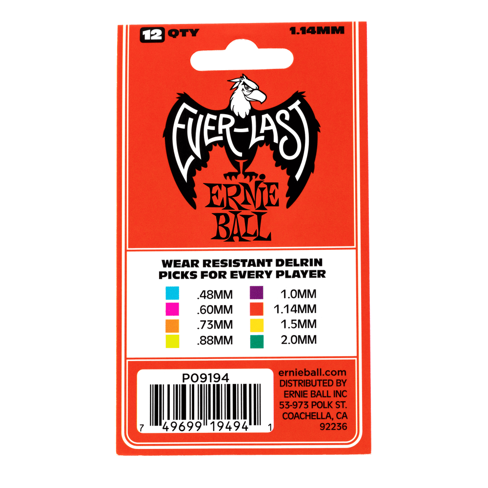 ERNIE BALL Everlast Guitar Picks – 1.14mm Red – 12 Pack