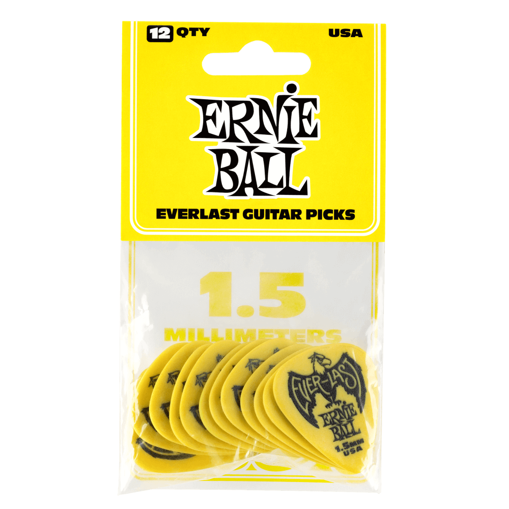 ERNIE BALL Everlast Guitar Picks – 1.5mm Yellow – 12 Pack