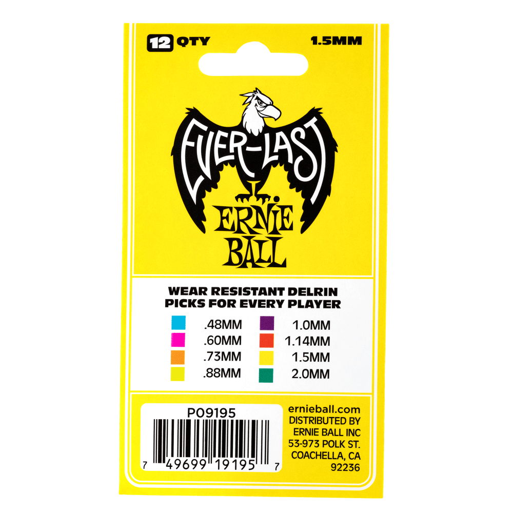 ERNIE BALL Everlast Guitar Picks – 1.5mm Yellow – 12 Pack