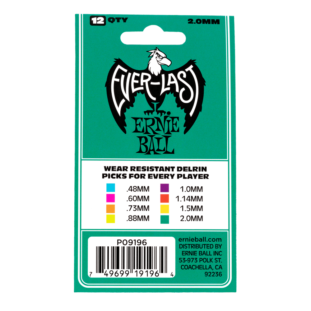 ERNIE BALL Everlast Guitar Picks – 2.0mm Teal – 12 Pack