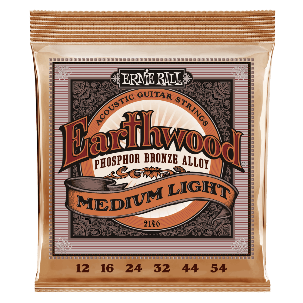 ERNIE BALL Earthwood Medium Light Phosphor Bronze Acoustic Guitar Strings 12-54 Gauge