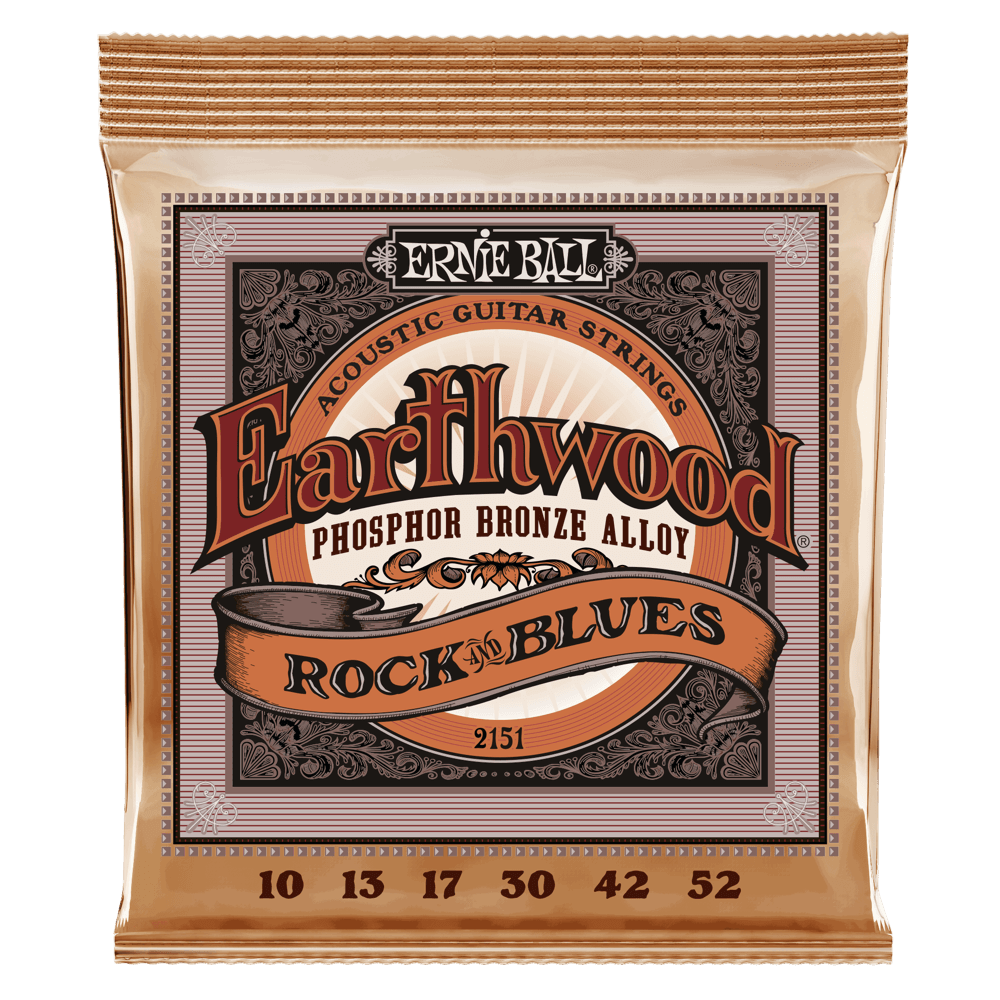 ERNIE BALL Earthwood Rock and Blues w/Plain G Phosphor Bronze Acoustic Guitar Strings 10-52 Gauge