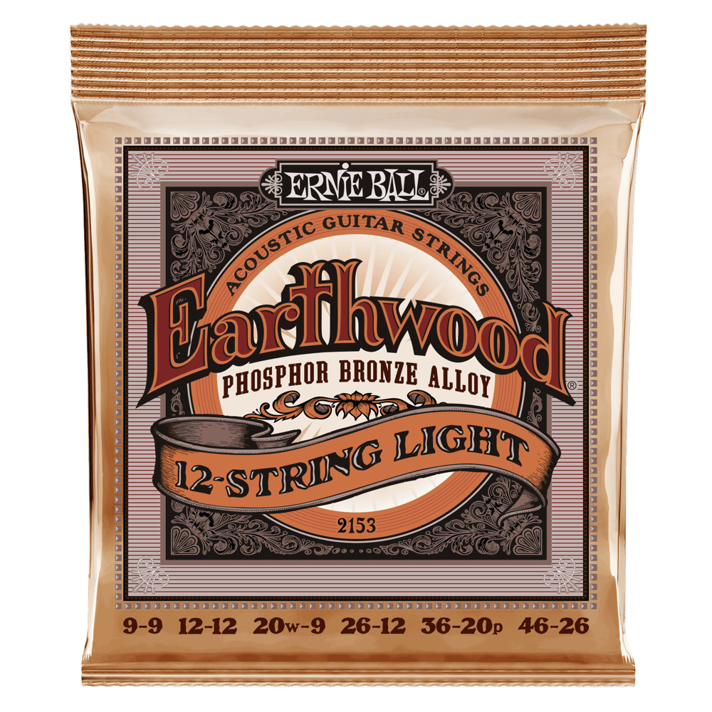 ERNIE BALL Earthwood 12-String Light Phosphor Bronze Acoustic Guitar Strings 9-46 Gauge