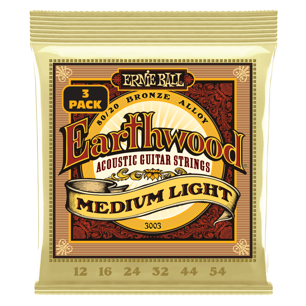 ERNIE BALL Earthwood Medium Light 80/20 Bronze Acoustic Guitar Strings 12-54 Gauge - Single Pack / 3-Pack