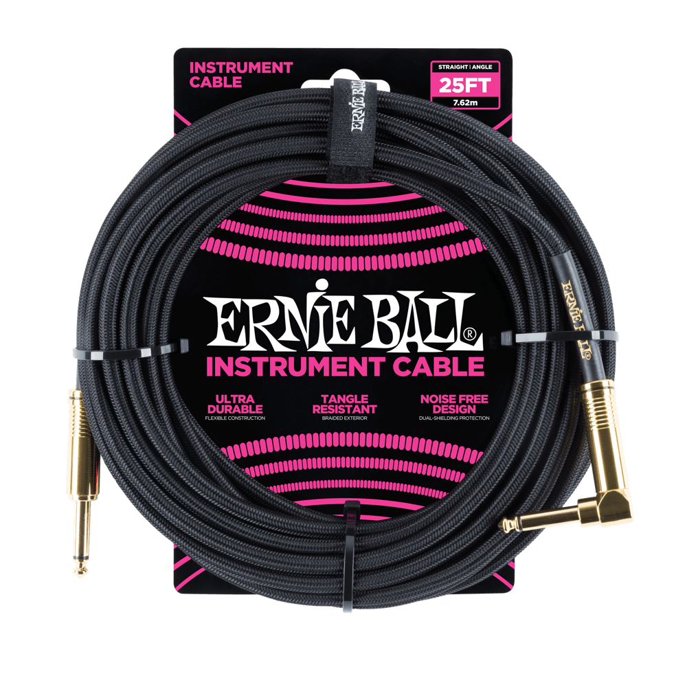 ERNIE BALL Braided Instrument Cable - Straight/Angle - Black (10ft / 18ft / 25ft)
