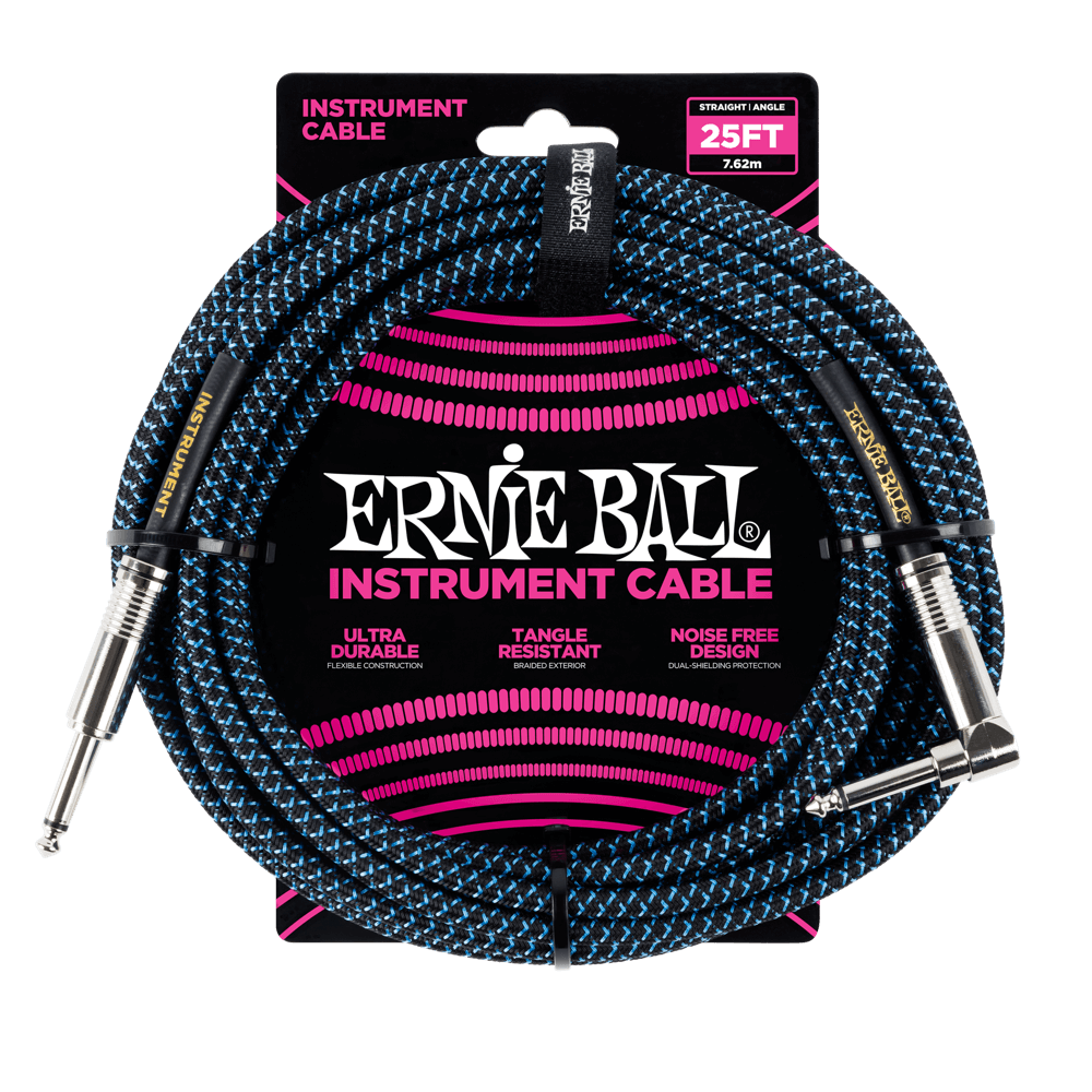 ERNIE BALL Braided Instrument Cable - Straight/Angle - Black/Blue (25ft)