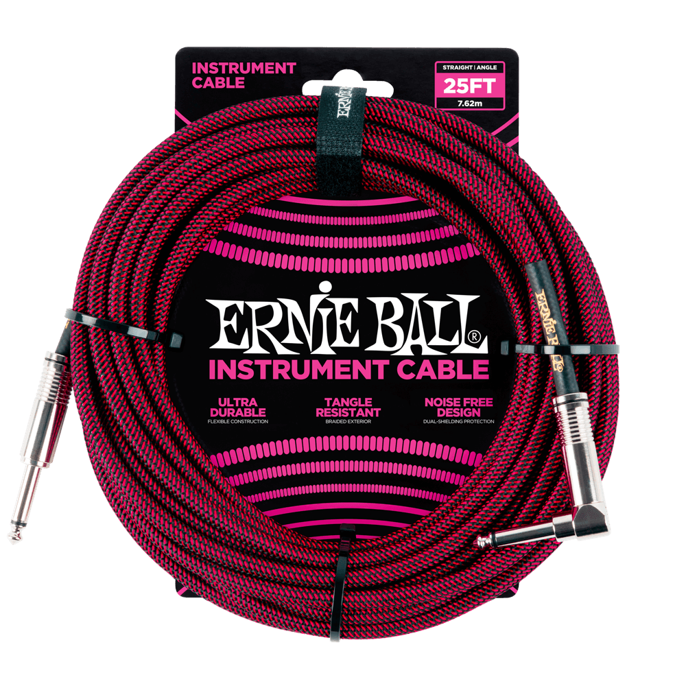 ERNIE BALL Braided Instrument Cable - Straight/Angle - Black/Red (25ft)