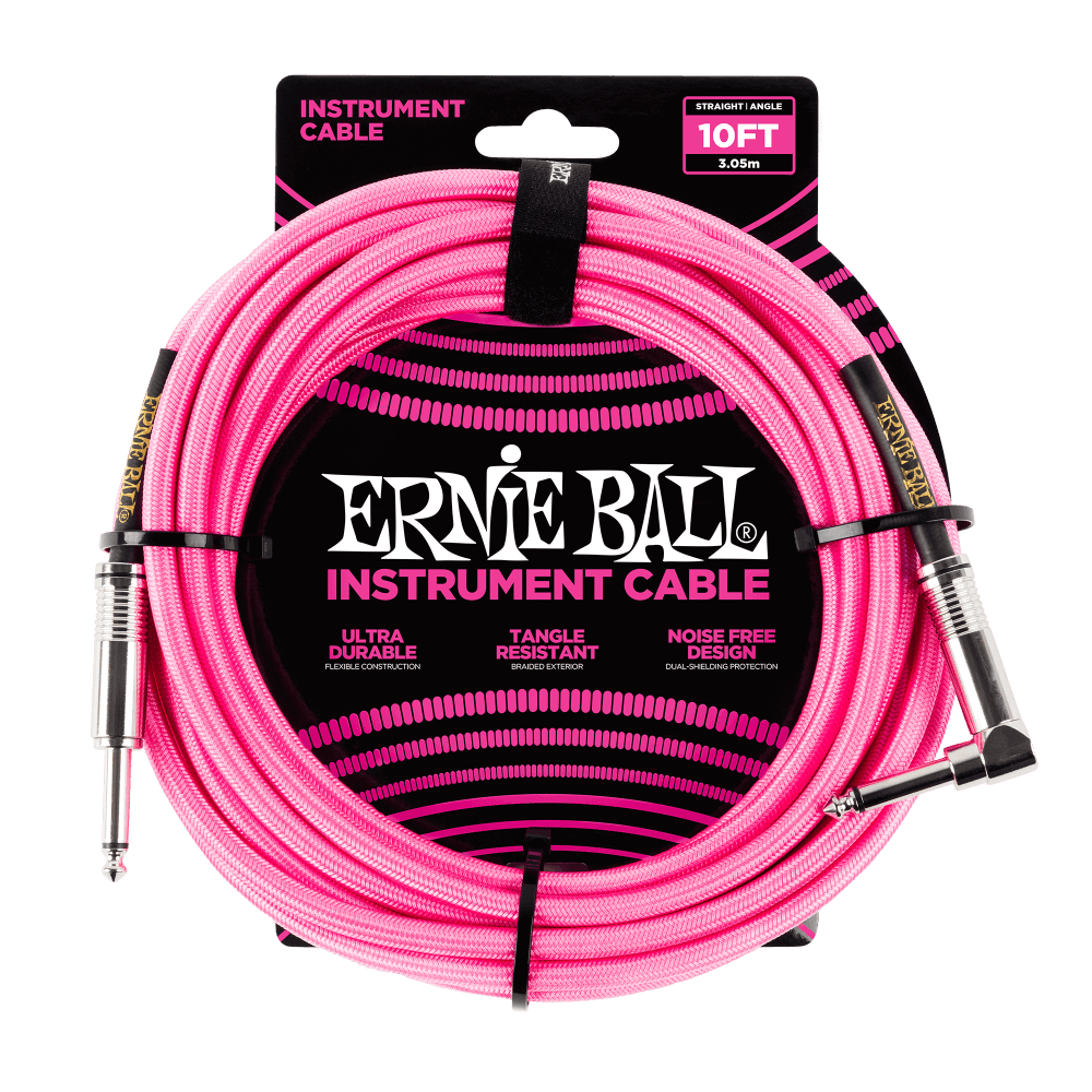 ERNIE BALL Braided Instrument Cable - Straight/Angle - Neon Pink (10ft / 18ft)