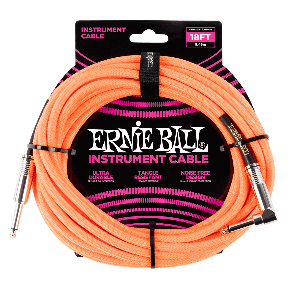 ERNIE BALL Braided Instrument Cable - Straight/Angle - Neon Orange (10ft / 18ft / 25ft)