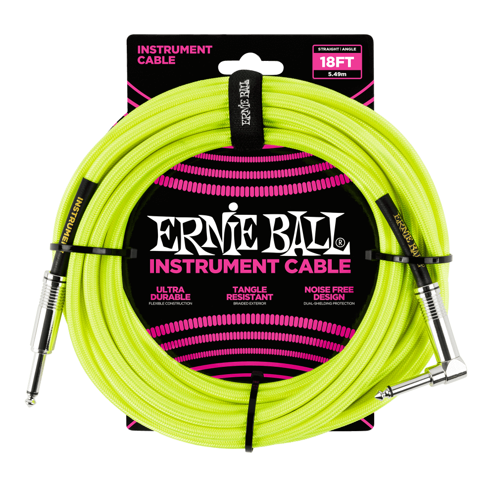ERNIE BALL Braided Instrument Cable - Straight/Angle - Neon Yellow (10ft / 18ft)