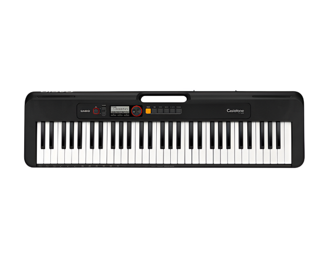 Black Casio ct-s200 keyboard on a clear background