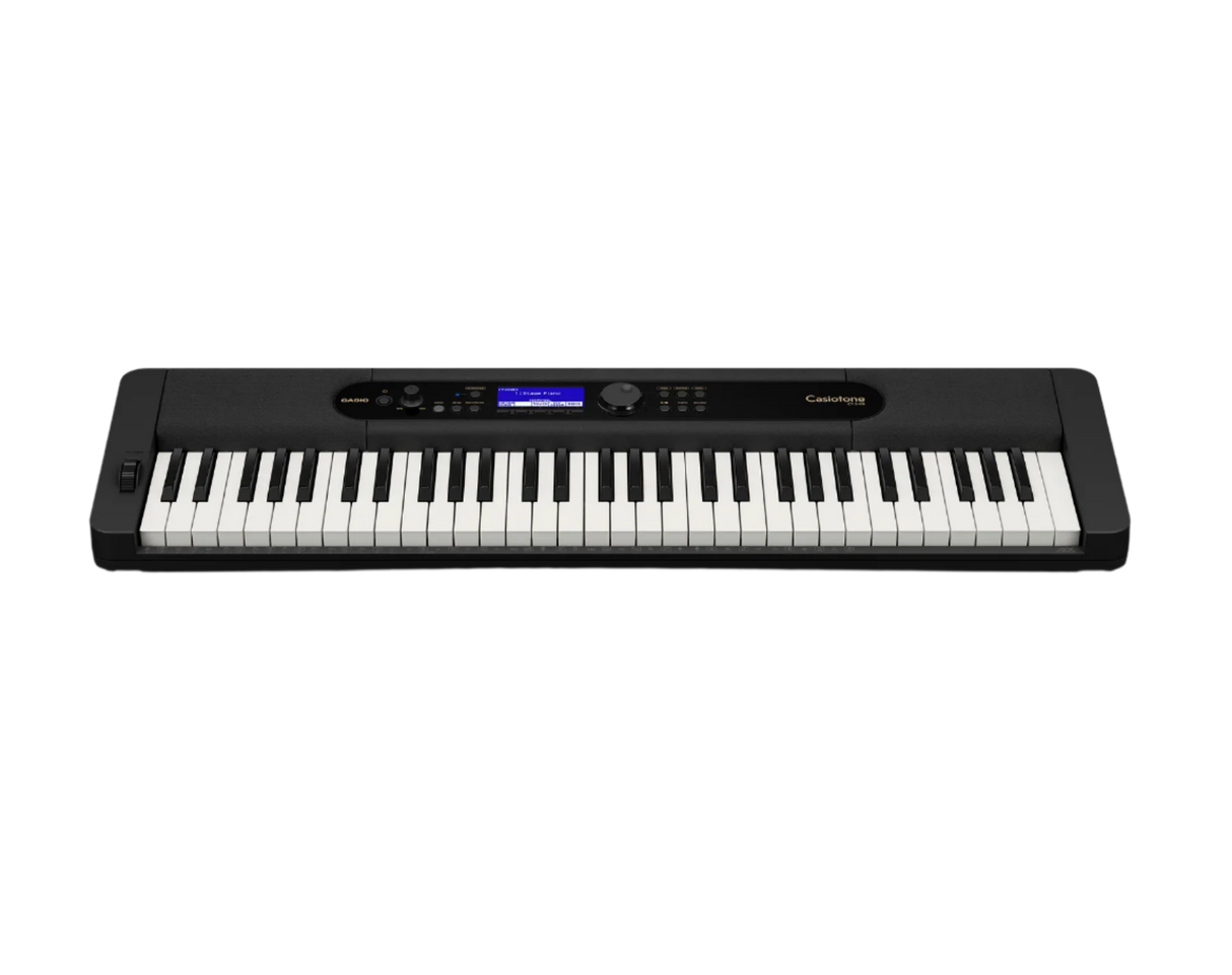 Casio ct s410 Digital piano with black casing and white keys on a clear background
