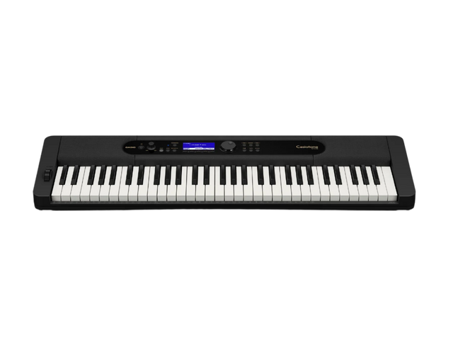 Casio ct s410 Digital piano with black casing and white keys on a clear background