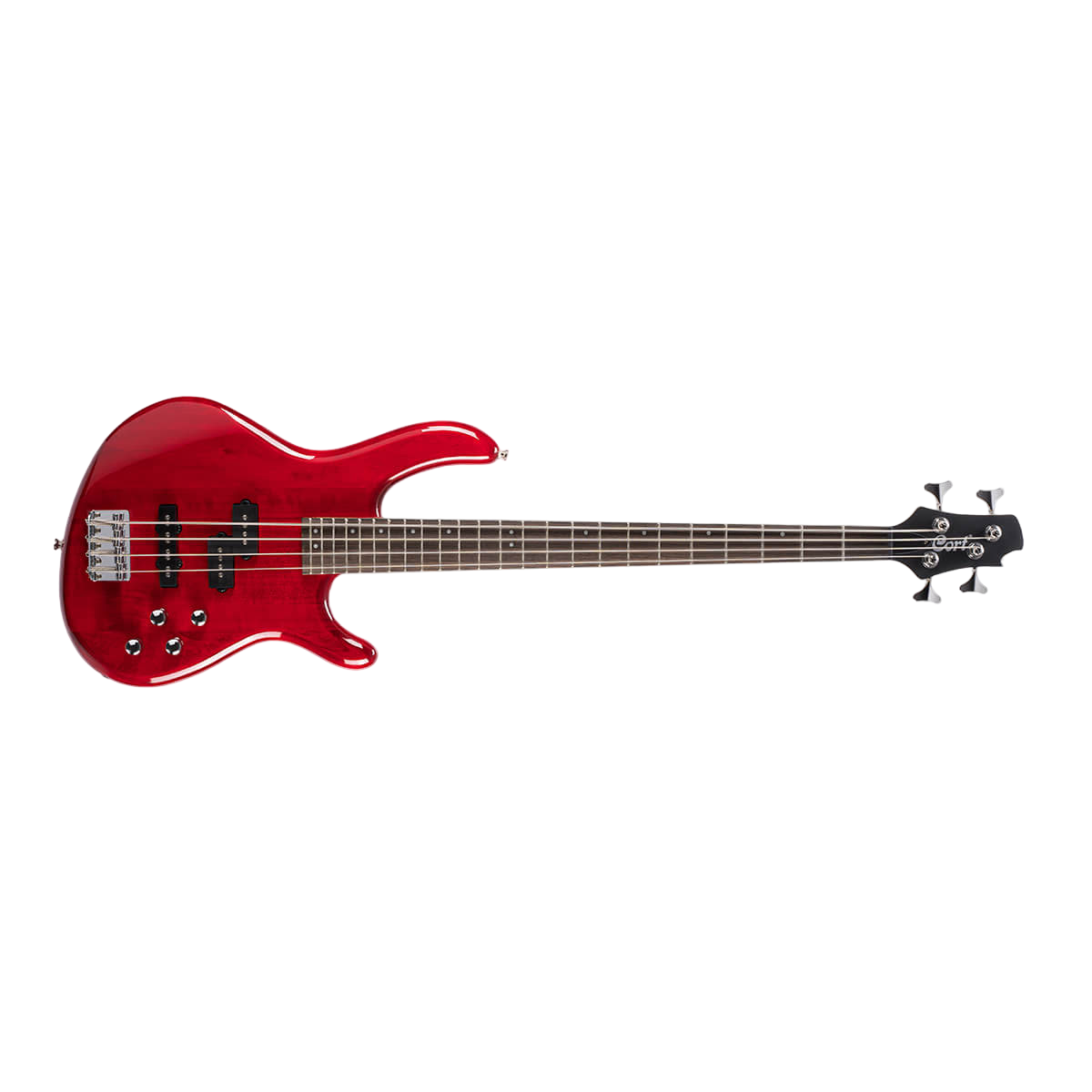 Cort Red electric bass guitar on a clear background