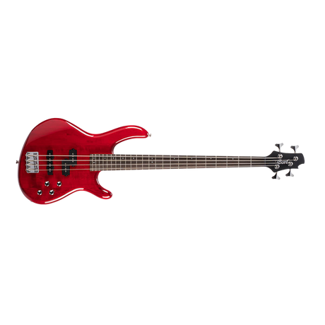 Cort Red electric bass guitar on a clear background