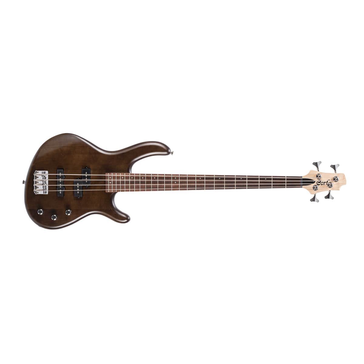Brown bass guitar on a white background
