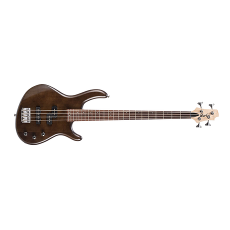 Brown bass guitar on a white background