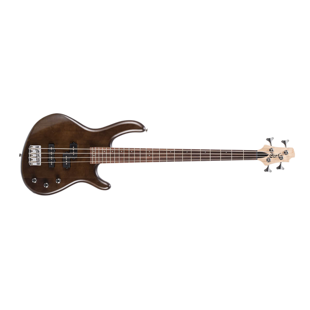 Brown bass guitar on a white background