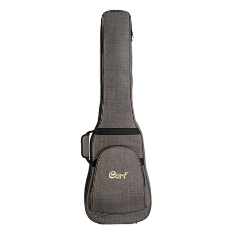 Gray guitar case with 'Cort' logo on a clear background