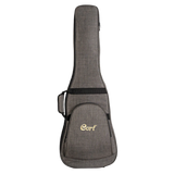 Gray guitar case with 'Cort' branding on a clear background